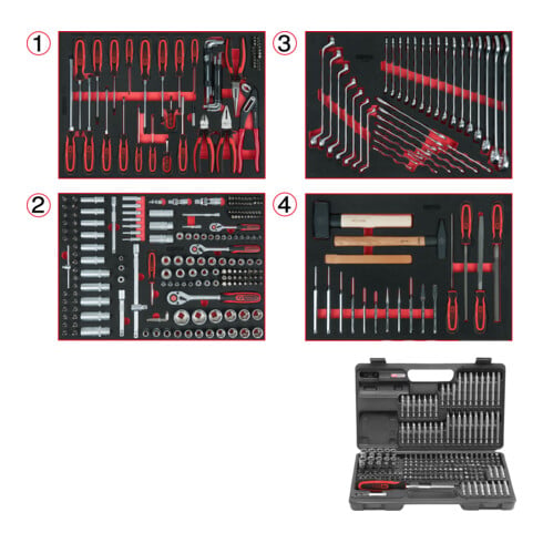 Composition de 515 outils de qualité KS Tools pour 4 tiroirs de servante