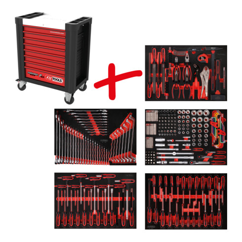 Composition pour servante d’atelier Performanceplus P10 avec 262 outils pour 5 tiroirs KS Tools