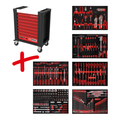 Composition pour servante d’atelier Performanceplus P10 avec 271 outils pour 6 tiroirs KS Tools