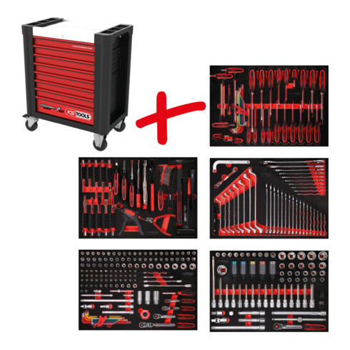 Composition pour servante d’atelier Performanceplus P10 avec 299 outils pour 5 tiroirs KS Tools
