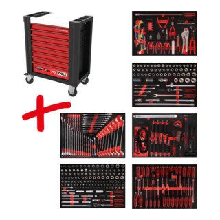 Composition pour servante d’atelier Performanceplus P10 avec 338 outils pour 6 tiroirs KS Tools