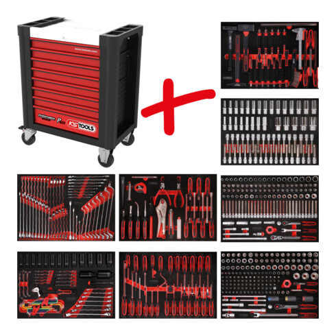 Composition pour servante d’atelier Performanceplus P10 avec 536 outils pour 8 tiroirs KS Tools
