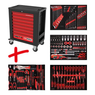 Composition pour servante d’atelier Performanceplus P15 avec 180 outils pour 4 tiroirs KS Tools