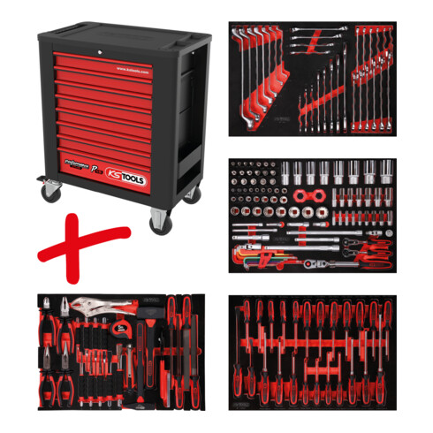 Composition pour servante d’atelier Performanceplus P15 avec 180 outils pour 4 tiroirs KS Tools