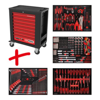 Composition pour servante d’atelier Performanceplus P15 avec 241 outils pour 4 tiroirs KS Tools