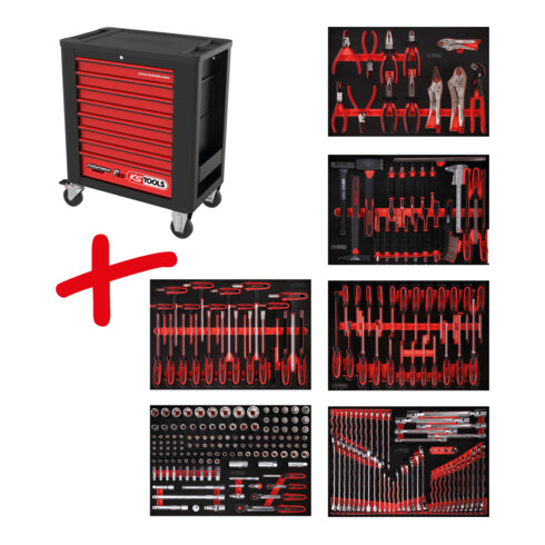 Composition pour servante d’atelier Performanceplus P15 avec 271 outils pour 6 tiroirs KS Tools