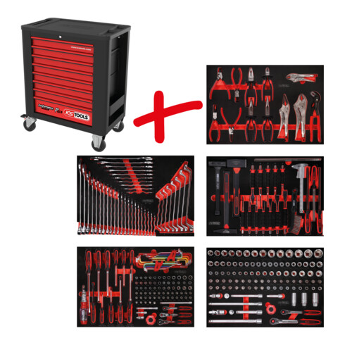 Composition pour servante d’atelier Performanceplus P15 avec 279 outils pour 5 tiroirs KS Tools
