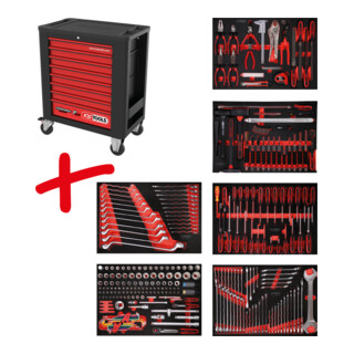 Composition pour servante d’atelier Performanceplus P15 avec 284 outils pour 6 tiroirs KS Tools