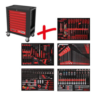 Composition pour servante d’atelier Performanceplus P15 avec 299 outils pour 5 tiroirs KS Tools