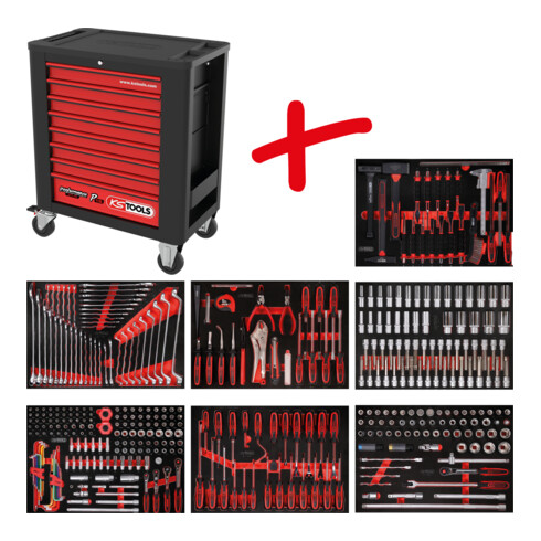 Composition pour servante d’atelier Performanceplus P15 avec 403 outils pour 7 tiroirs KS Tools