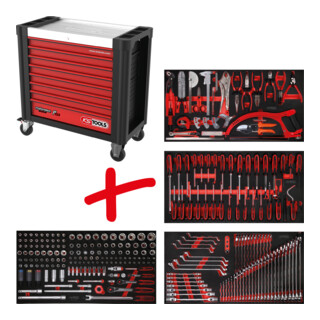 Composition pour servante d’atelier Performanceplus P25 avec 285 outils pour 4 tiroirs KS Tools