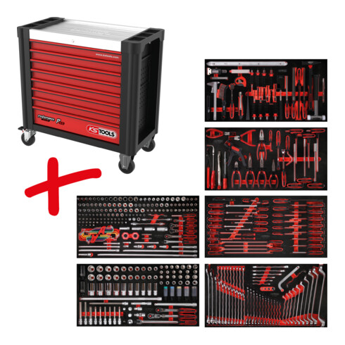 Composition pour servante d’atelier Performanceplus P25 avec 416 outils pour 6 tiroirs KS Tools