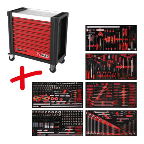 Composition pour servante d’atelier Performanceplus P25 avec 446 outils pour 6 tiroirs KS Tools