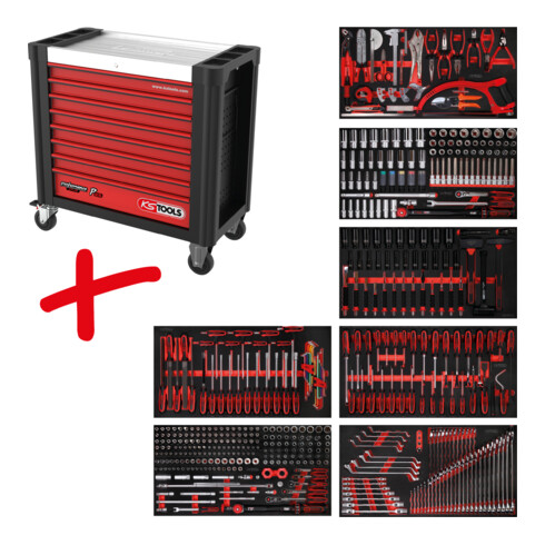 Composition pour servante d’atelier Performanceplus P25 avec 510 outils pour 7 tiroirs KS Tools