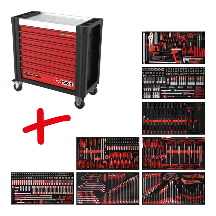 Composition pour servante d’atelier Performanceplus P25 avec 660 outils pour 8 tiroirs KS Tools