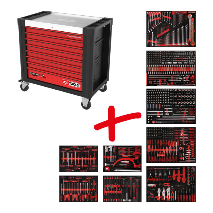 Composition pour servante d’atelier Performanceplus P30 avec 706 outils pour 7 tiroirs KS Tools