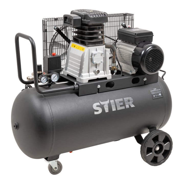 STIER Kompressor LKT 880-10-90 + STIER Nadelentroster-Ersatznadeln 19 Stück + STIER Schlauchtrommel Druckluft SBT-30 + STIER Nadelentroster NE-30 Länge 340 mm