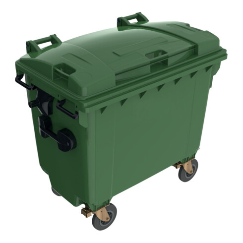 Conteneur à déchets 660 l plastique couvercle plat vert