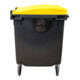 Conteneur à déchets à 4 roues STIER, 1 100 l, gris/jaune, couvercle plat, lxPxH 1 372x1 065x1 315 mm