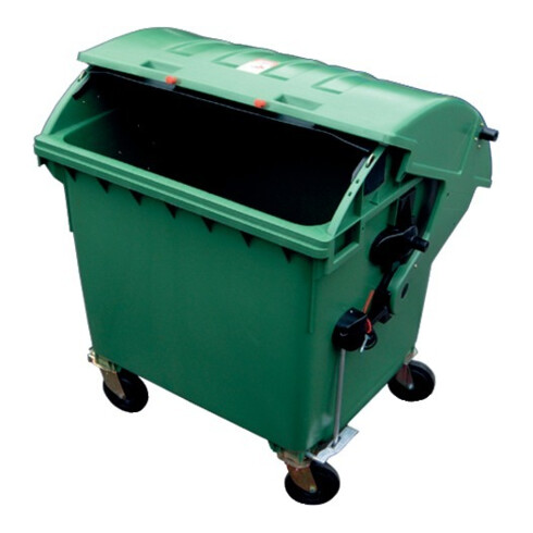 Conteneur à déchets en plastique 1,1 m³ couvercle rond vert