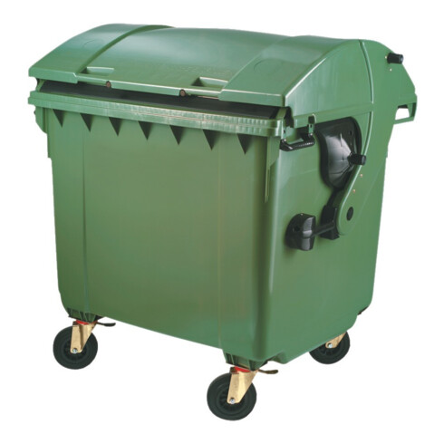 Conteneur à déchets en plastique 1,1 m³ couvercle rond vert