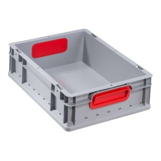 Conteneur de transport gerbable L400xl300xH120mm gris PP poignée fermée rouge pa