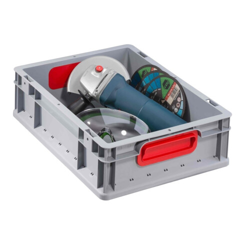 Conteneur de transport gerbable L400xl300xH120mm gris PP poignée fermée rouge pa