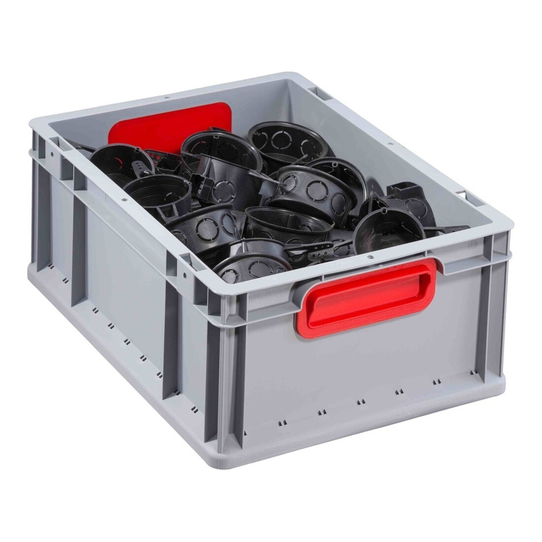 Conteneur de transport gerbable L400xl300xH170mm gris PP poignée fermée rouge pa