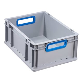 Conteneur de transport gerbable L400xl300xH170mm gris PP poignée ouverte bleu pa