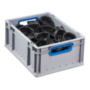 Conteneur de transport gerbable L400xl300xH170mm gris PP poignée ouverte bleu pa-3