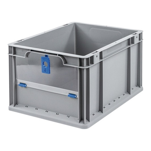 Conteneur de transport gerbable L400xl300xH220mm gris bleu PP avec plaque rabatt