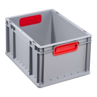 Conteneur de transport gerbable L400xl300xH220mm gris PP poignée fermée rouge pa