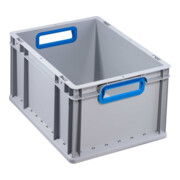 Conteneur de transport gerbable L400xl300xH220mm gris PP poignée ouverte bleu pa
