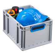 Conteneur de transport gerbable L400xl300xH220mm gris PP poignée ouverte bleu pa-3