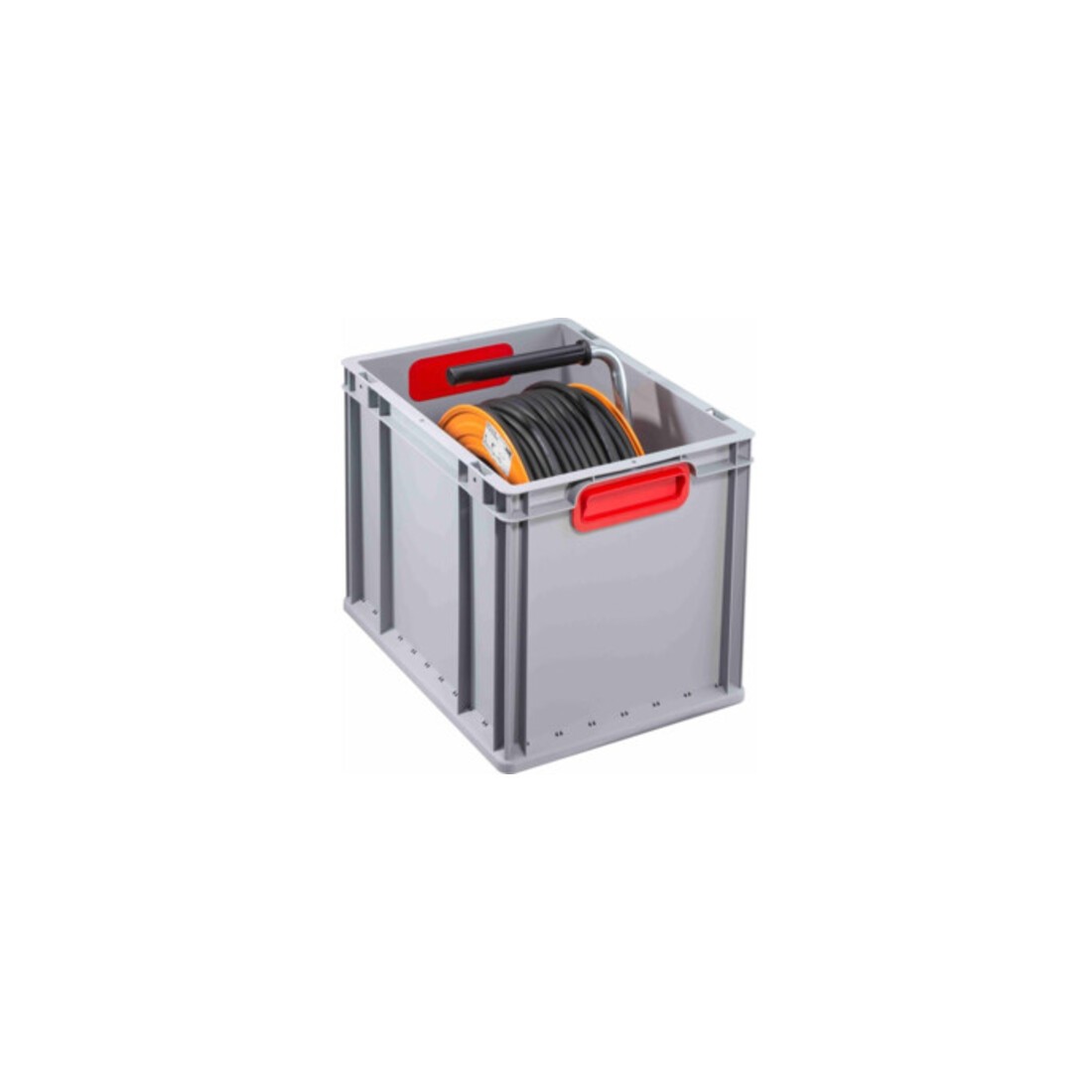 Conteneur de transport gerbable L400xl300xH320mm gris PP poignée fermée rouge pa