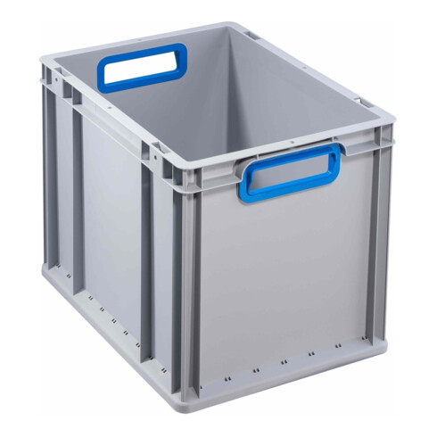 Conteneur de transport gerbable L400xl300xH320mm gris PP poignée ouverte bleu pa