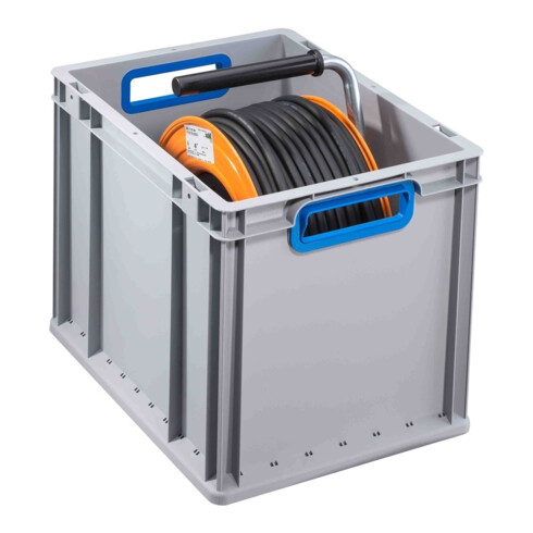 Conteneur de transport gerbable L400xl300xH320mm gris PP poignée ouverte bleu pa