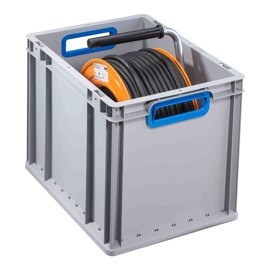 Conteneur de transport gerbable L400xl300xH320mm gris PP poignée ouverte bleu pa