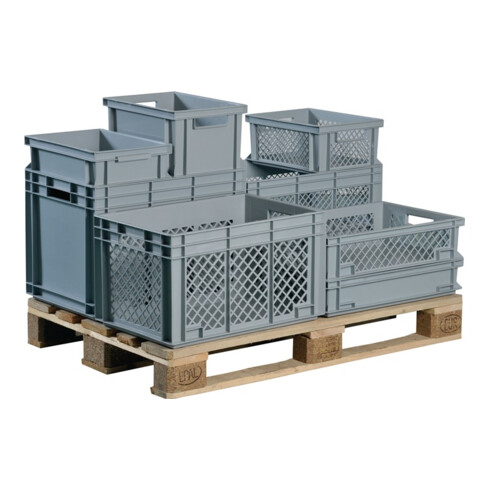 Conteneur de transport gerbable L600xl400xH120mm gris PP poignée coquille parois