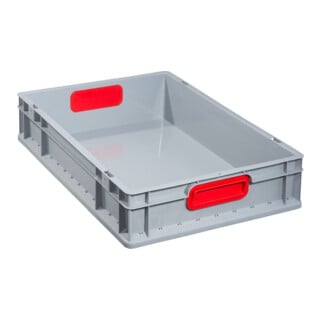 Conteneur de transport gerbable L600xl400xH120mm gris PP poignée fermée rouge pa