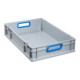 Conteneur de transport gerbable L600xl400xH120mm gris PP poignée ouverte bleu pa-1