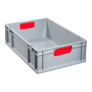Conteneur de transport gerbable L600xl400xH170mm gris PP poignée fermée rouge pa