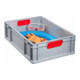 Conteneur de transport gerbable L600xl400xH170mm gris PP poignée fermée rouge pa-4