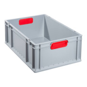 Conteneur de transport gerbable L600xl400xH220mm gris PP poignée fermée rouge pa