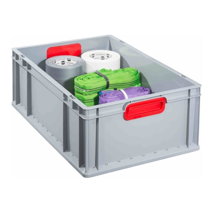 Conteneur de transport gerbable L600xl400xH220mm gris PP poignée fermée rouge pa