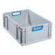 Conteneur de transport gerbable L600xl400xH220mm gris PP poignée ouverte bleu pa-1