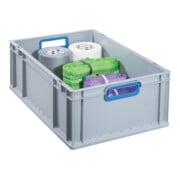 Conteneur de transport gerbable L600xl400xH220mm gris PP poignée ouverte bleu pa-3