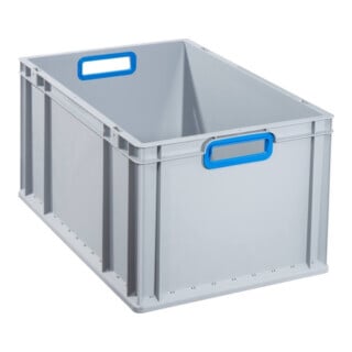Conteneur de transport gerbable L600xl400xH320mm gris PP poignée ouverte bleu pa