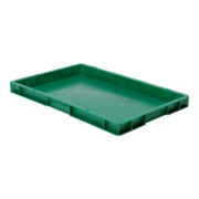 Conteneur de transport gerbable L600xl400xH50mm vert PP poignée traversante paro