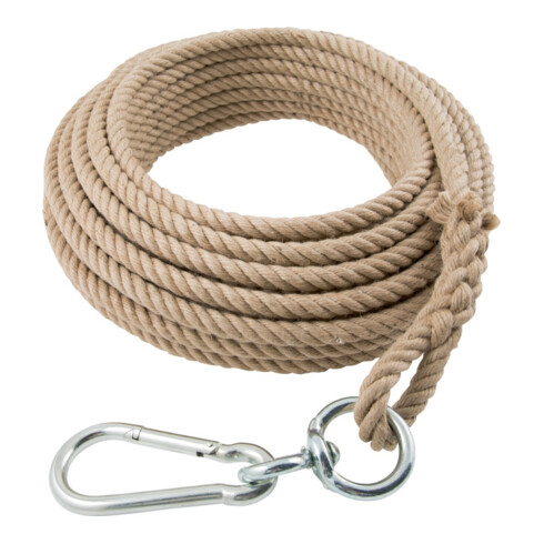 Corde en chanvre 20 mm, 10 m de long, boucle, mousqueton, émerillon